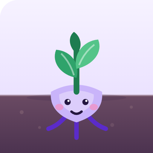 Rooty standing steadily with two green leaves and sparkles