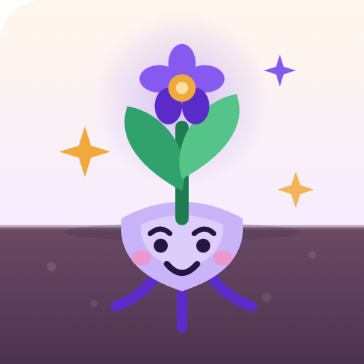 Rooty blooming with a purple flower after a milestone